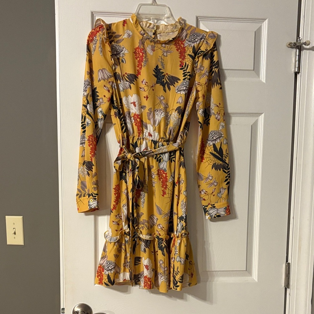 Floral Yellow Long Sleeve Dress
